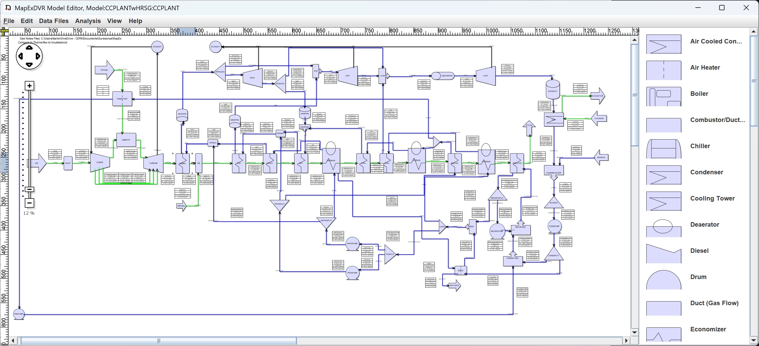 MapEx combined cycle plant model diagram
